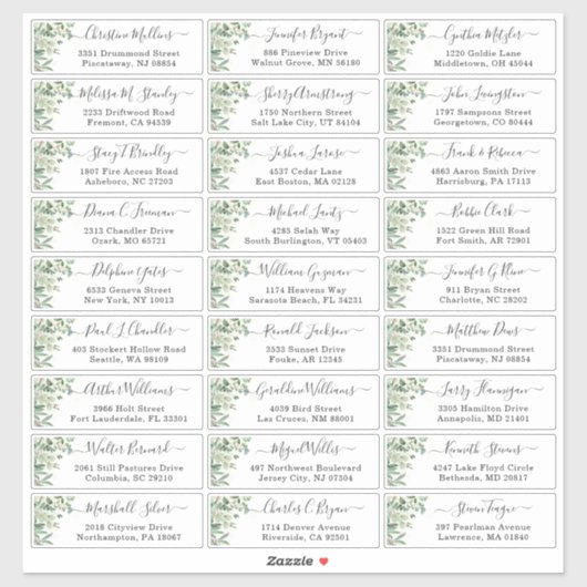 Greenery Eucalyptus Script Wedding Guest Address Aufkleber (Blatt)