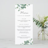 Greenery Eucalyptus script Wedding Menu Karte (Stehend Vorderseite)