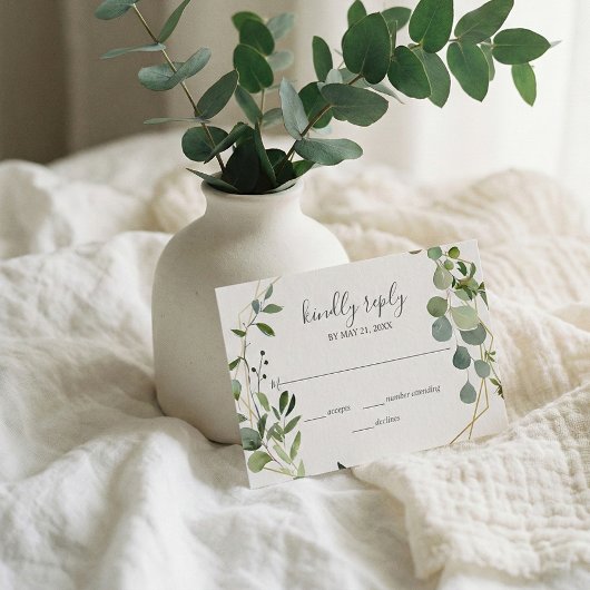Greenery Eucalyptus Script Wedding RSVP Karte