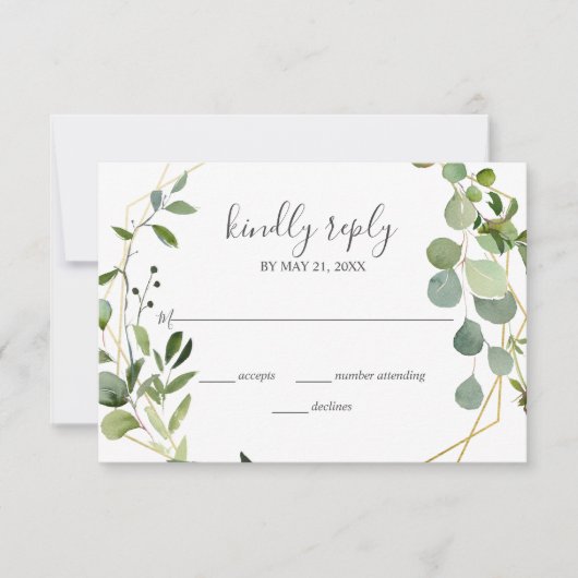 Greenery Eucalyptus Script Wedding RSVP Karte (Vorderseite)