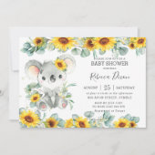 Greenery Eucalyptus Sunflower Koala Babydusche Einladung (Vorderseite)