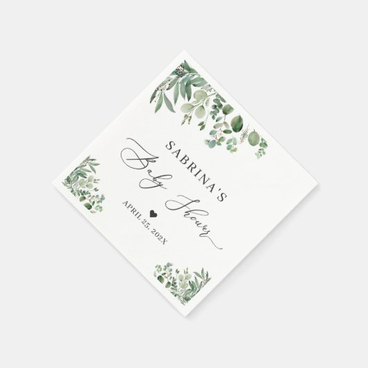 Greenery Eucalyptus Verlasse Chic Baby Shower Serviette (Ecke)