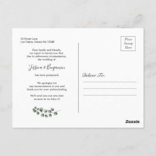 Greenery Eucalyptus Verlasst Skriptänderungen Postkarte (Rückseite)