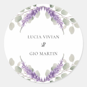 Greenery Eucalyptus Violet Lavender Wedding Runder Aufkleber