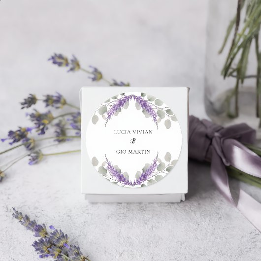 Greenery Eucalyptus Violet Lavender Wedding Runder Aufkleber