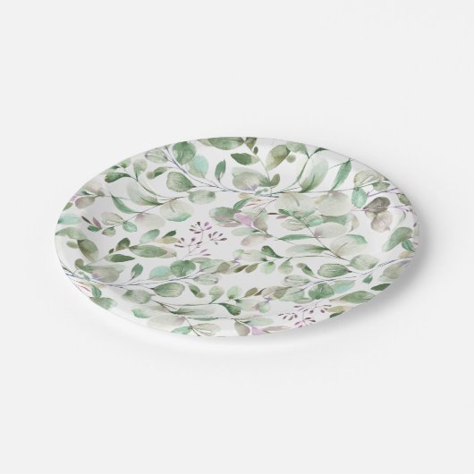 Greenery Eucalyptus Watercolor Brautparty Pappteller (Schrägansicht)