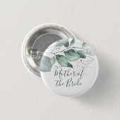 GREENERY EUCALYPTUS WATERCOLOR BRIDE'S MOTHER BUTTON (Vorne & Hinten)