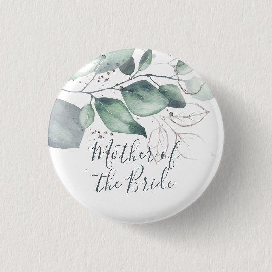GREENERY EUCALYPTUS WATERCOLOR BRIDE'S MOTHER BUTTON (Vorderseite)