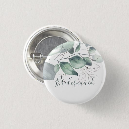GREENERY EUCALYPTUS WATERCOLOR BRIDESMAID BUTTON (Vorne & Hinten)