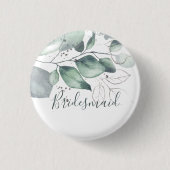 GREENERY EUCALYPTUS WATERCOLOR BRIDESMAID BUTTON (Vorderseite)