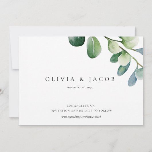 Greenery Eucalyptus Watercolor Save The Date (Rückseite)
