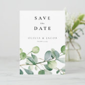 Greenery Eucalyptus Watercolor Save The Date (Stehend Vorderseite)