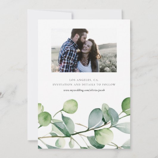 Greenery Eucalyptus Watercolor Save The Date (Rückseite)