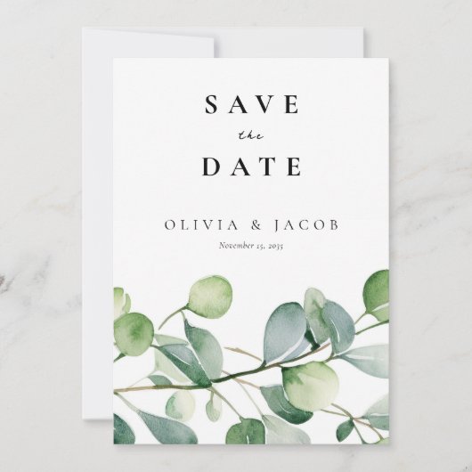 Greenery Eucalyptus Watercolor Save The Date (Vorderseite)