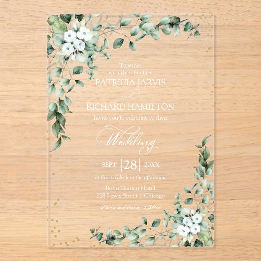 Greenery Eucalyptus Wedding Acryleinladungen (Vorderseite)
