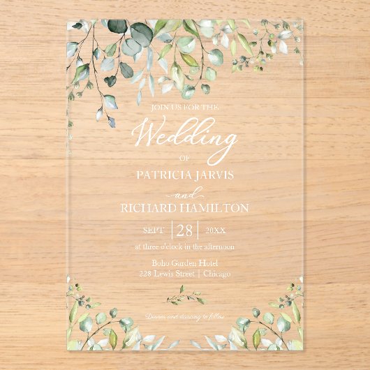 Greenery Eucalyptus Wedding Acryleinladungen (Vorderseite)