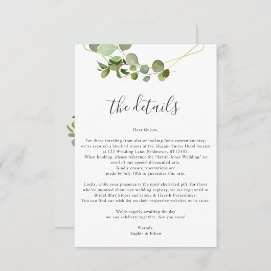 Greenery Eucalyptus Wedding Details Begleitkarte (Vorne/Hinten)