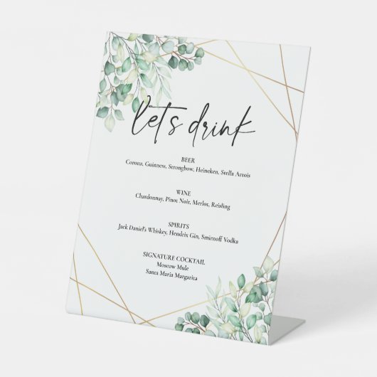 Greenery Eucalyptus Wedding Drinks Bar Menu Sockelschild (Vorderseite)