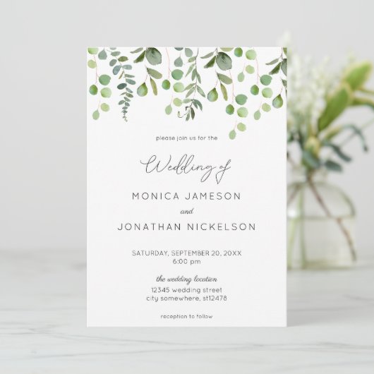 Greenery Eucalyptus Wedding Einladung (Stehend Vorderseite)