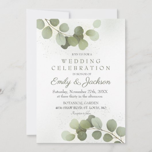Greenery Eucalyptus Wedding Einladung (Vorderseite)
