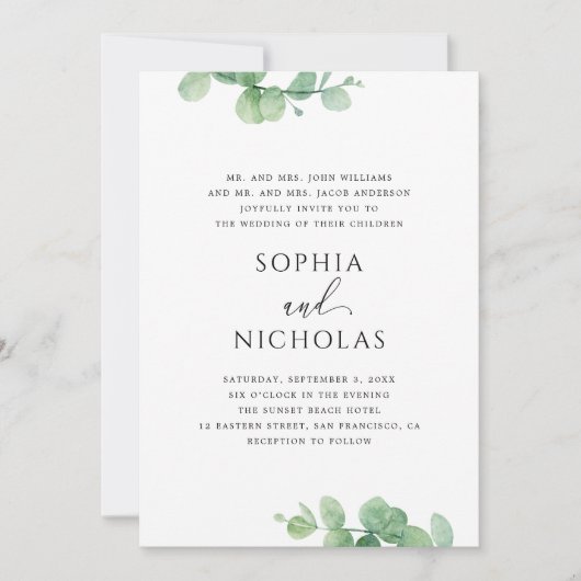 Greenery Eucalyptus Wedding | Elegant Botanical Einladung (Vorderseite)