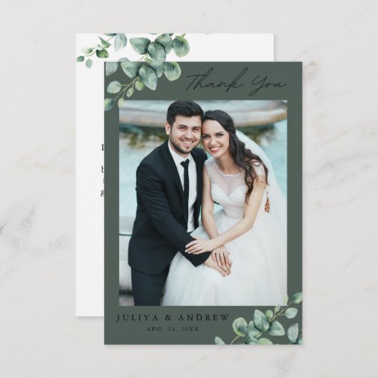 Greenery Eucalyptus wedding Foto Danke Karte (Vorne/Hinten)