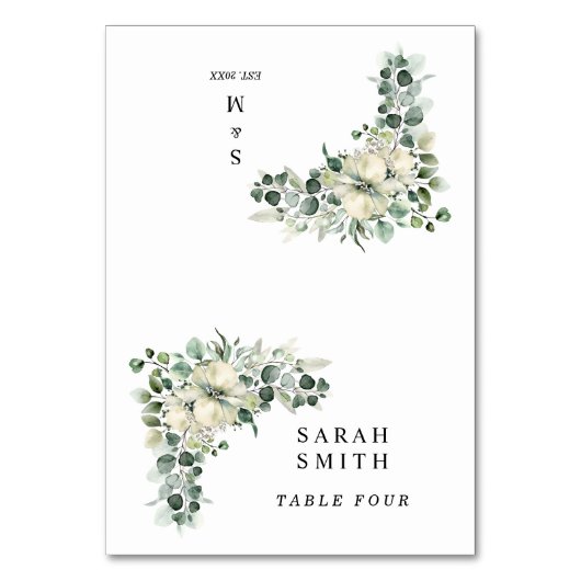 Greenery Eucalyptus Wedding Place Cards Tischnummer (Vorderseite)