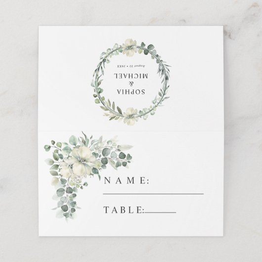 Greenery Eucalyptus Wedding Platzkarte (Außenseite Aufgefaltet)