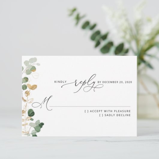 Greenery eucalyptus wedding RSVP (Stehend Vorderseite)