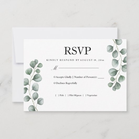 Greenery Eucalyptus Wedding RSVP Karte (Vorderseite)