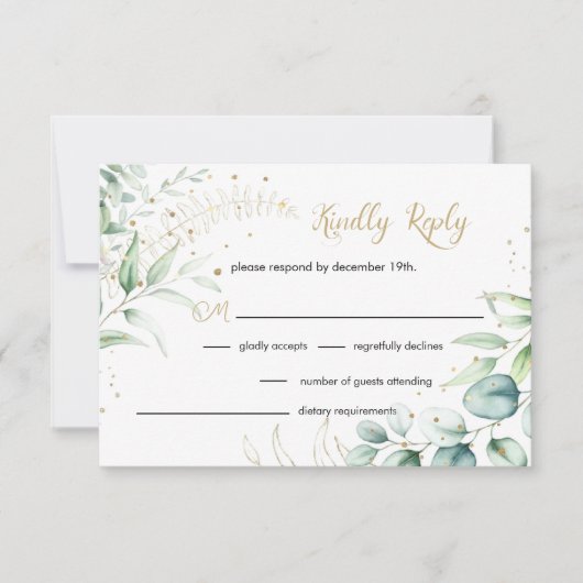 Greenery Eucalyptus Wedding RSVP Karte (Vorderseite)