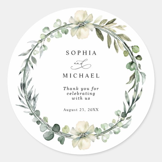 Greenery Eucalyptus Wedding Runder Aufkleber (Vorderseite)