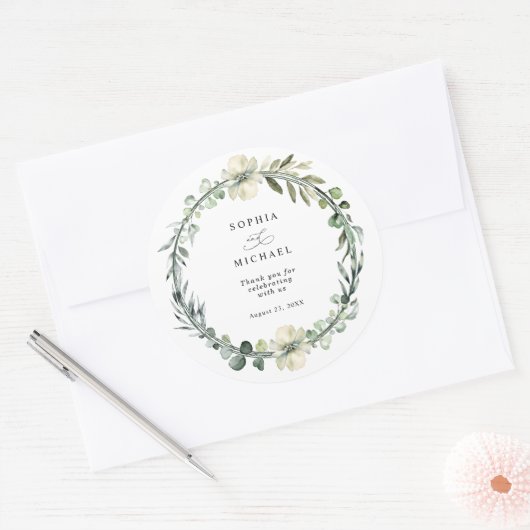 Greenery Eucalyptus Wedding Runder Aufkleber (Umschlag)