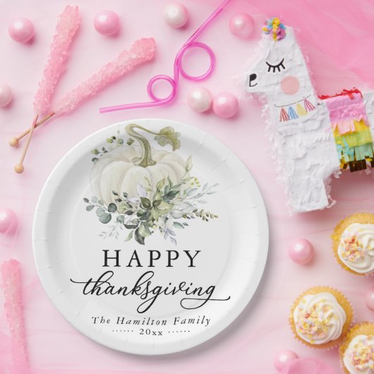 Greenery Eucalyptus White Pumpkin Erntedank Pappteller (Party)