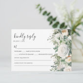 Greenery Eucalyptus White Rose Elegant Wedding RSVP Karte (Stehend Vorderseite)