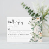 Greenery Eucalyptus White Rose Elegant Wedding RSVP Karte (Stehend Vorderseite)