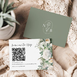 Greenery Eucalyptus White Rose Wedding QR Code RSVP Karte
