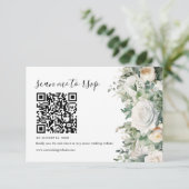 Greenery Eucalyptus White Rose Wedding QR Code RSVP Karte (Stehend Vorderseite)