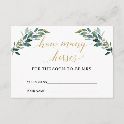 Greenery eucalyptus Wie viele Küsse Spiel Card Begleitkarte (Vorderseite)