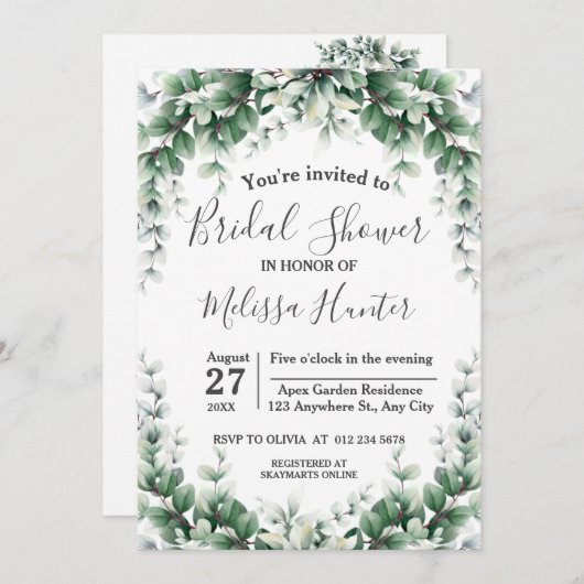 Greenery Eucalyptus Wreath Foliage Brautparty Einladung (Vorne/Hinten)