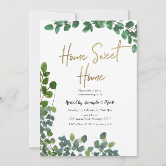 Greenery Eucalyptus Wreath Housewarming Party Einladung (Vorderseite)