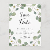Greenery Eucalyptus Wreath Save the Date Postkarte (Vorderseite)