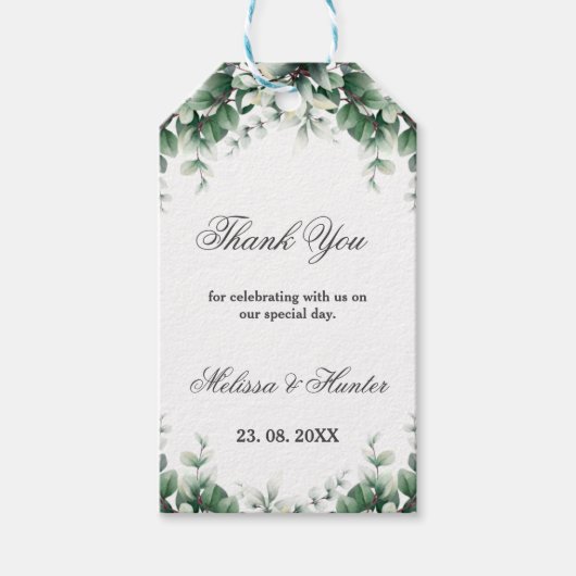 Greenery Eucalyptus Wreath Wedding Vielen Dank Geschenkanhänger (Vorderseite)