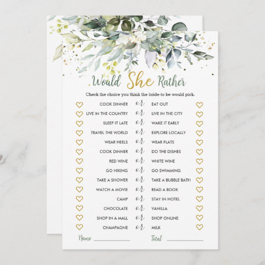 Greenery Eucalyptus würde sie eher Bridal Game Einladung (Vorne/Hinten)