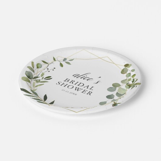 Greenery Eukalyptus Brautparty Paper Plate Pappteller (Schrägansicht)