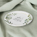 Greenery Eukalyptus Brautparty Paper Plate Pappteller<br><div class="desc">Lassen Sie sich von unseren maßgeschneiderten Rundpapier-Tellern in Ihrem Brautparty verwöhnen, wo modernes Design auf die Touch der Natur trifft. In einem schicken geometrischen Rahmen eingebettet, verlasse der zarte Aquarell Eukalyptus Erzählungen von Eleganz und Gelassenheit. Im Zentrum dieses Designs steht Ihr Name elegant in modernem Drehbuch und macht jeden Teller...</div>