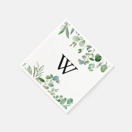 Greenery Eukalyptus Calligraphy Monogram Wedding Serviette (Ecke)