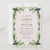 Greenery Evergreen Leaves Rustic QR Code Wedding Einladung (Vorderseite)