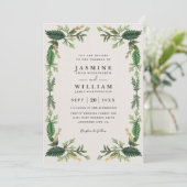 Greenery Evergreen Leaves Rustic QR Code Wedding Einladung (Stehend Vorderseite)