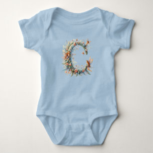 Greenery Fairies Monogram Letter C Baby Strampler